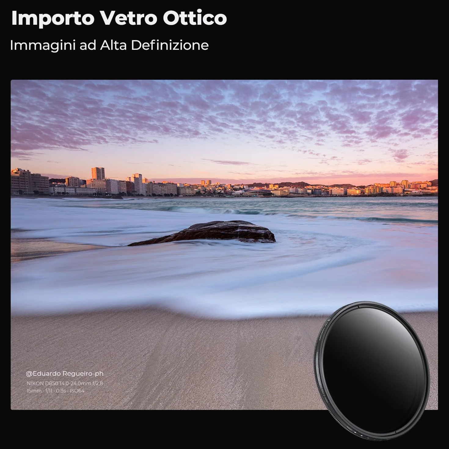 K&F CONCEPT Nano-Basic 58mm ND Filtro Variabile ND2-400 (1-9 Stops) Filtro ND Variabile in Vetro Ottico con 3 Pezzi di Panno per Pulizia