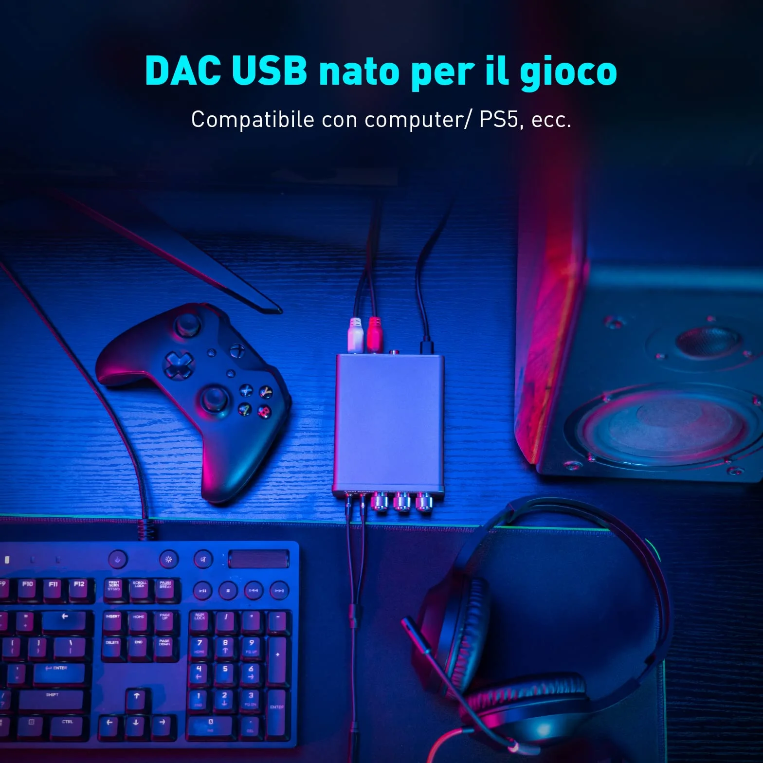Fosi Audio K5 Pro Amplificatore per Cuffie DAC USB C Uscita 3,5 mm RCA Ingresso Microfonico Ottico Coassiale USB Type C Gaming DAC AMP Hi-Res PS5 PC MAC