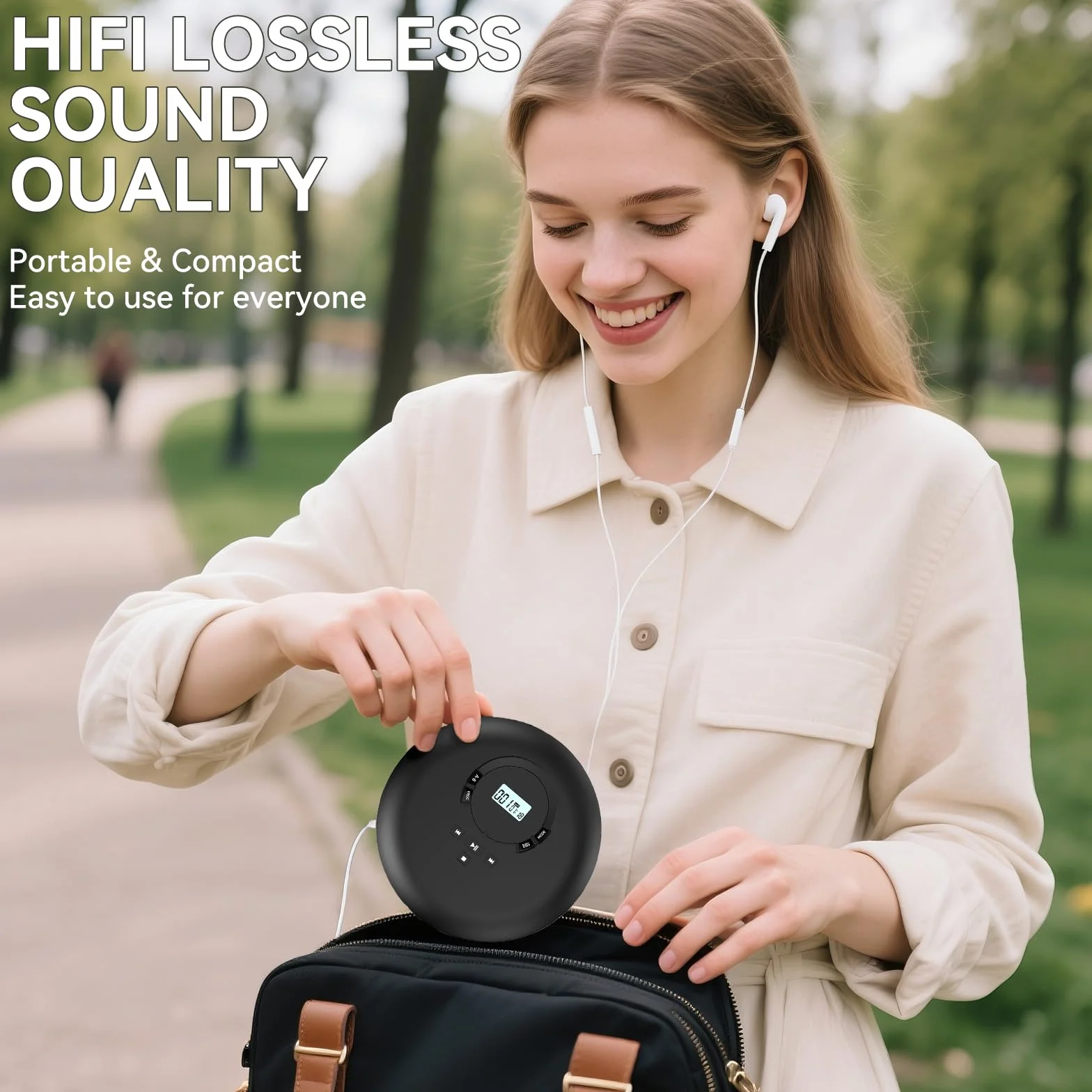 Gueray Lettore CD Portatile Hifi con display stereo cd Lettore CD con cuffie Supporto PROG ASP Funzione di memoria Funzione di ripetizione A-B Effetto BASSO