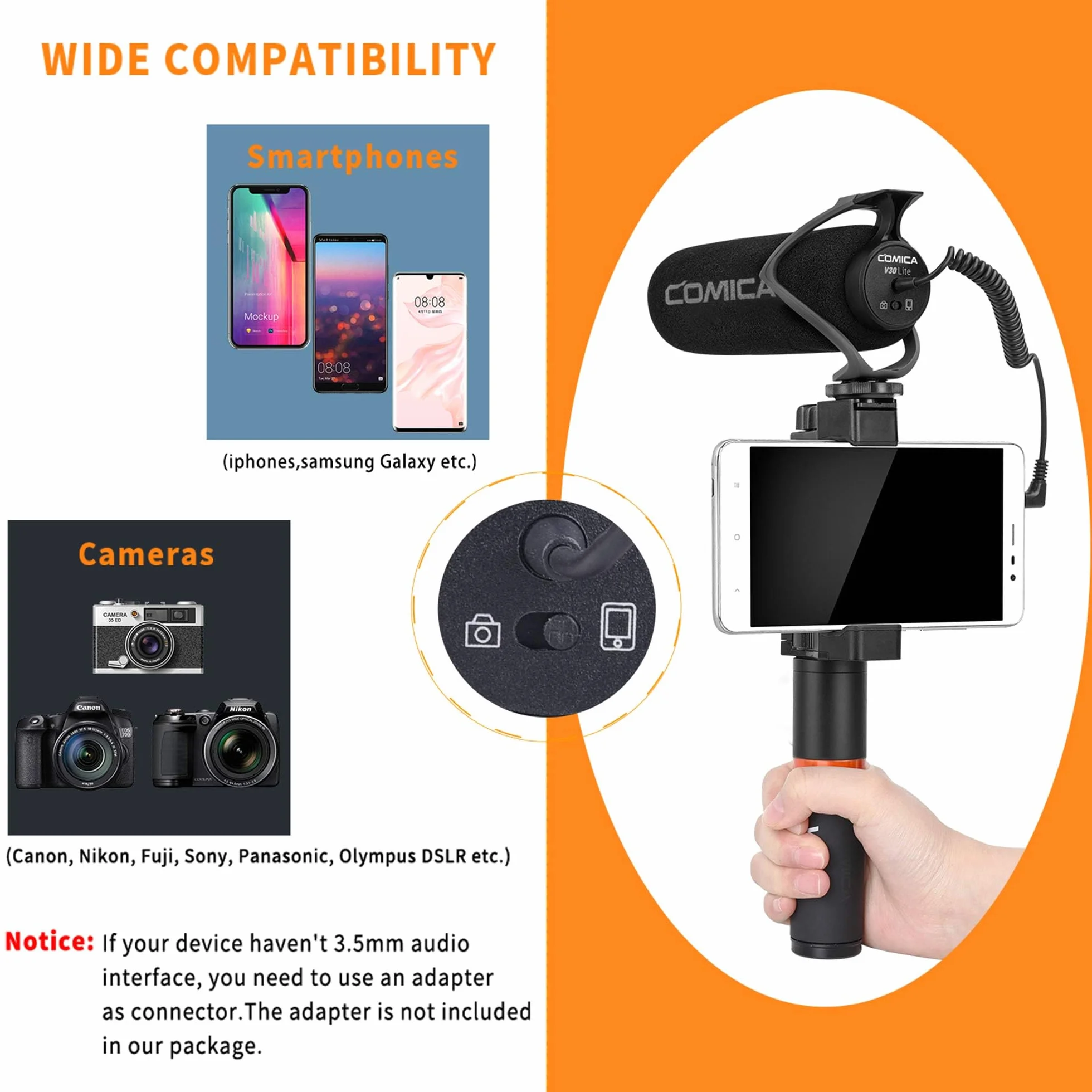 COMICA CVM-V30 LITE Video microfono Super-sulla fotocamera Shotgun microfono a condensatore cardioide per Canon Nikon Sony Panasonic fotocamera/DSLR/smartphone con 3,5 mm Jack
