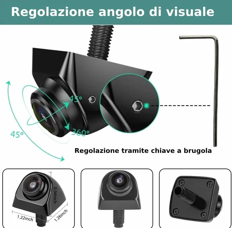 Proxel Telecamera Retrocamera Posteriore AHD 1080P per Auto – Grandangolo Fisheye Regolabile, Visione Notturna, Impermeabile IP69, Compatibile con Autoradio e Monitor AHD – Per Auto, Camper, Furgoni