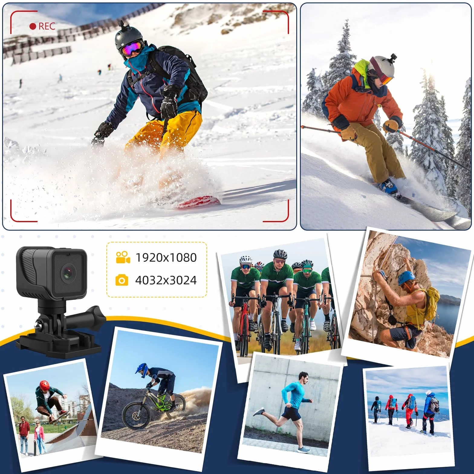 AIKER Dash Cam Moto Mini WiFi Action Cam IP66 1080PHD 120° Regolazione Automatica 64GB