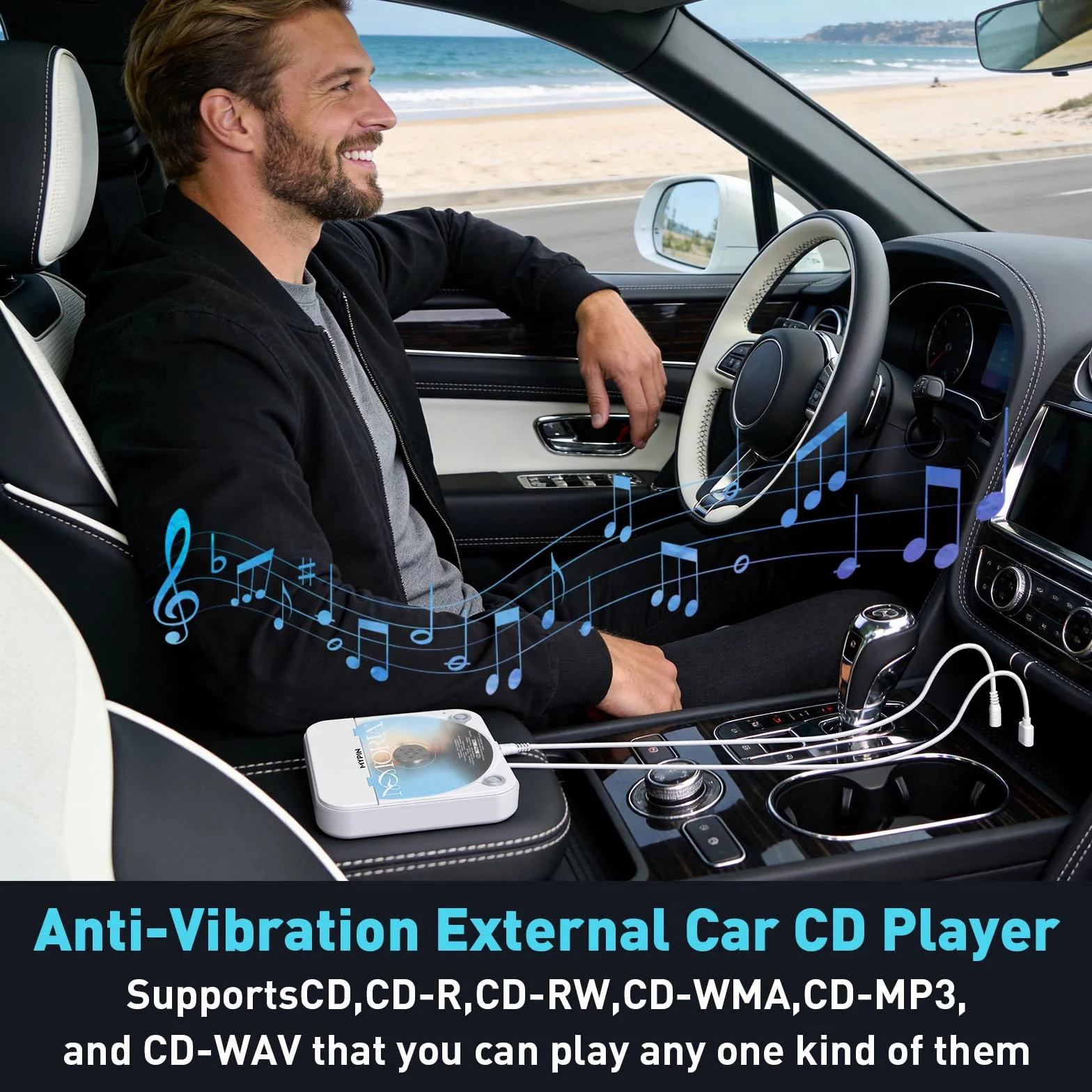 Lettore CD Portatile per Auto Porta USB AUX Compatibile Autoradio Laptop TV CD-MP3 CD-RW CD-R