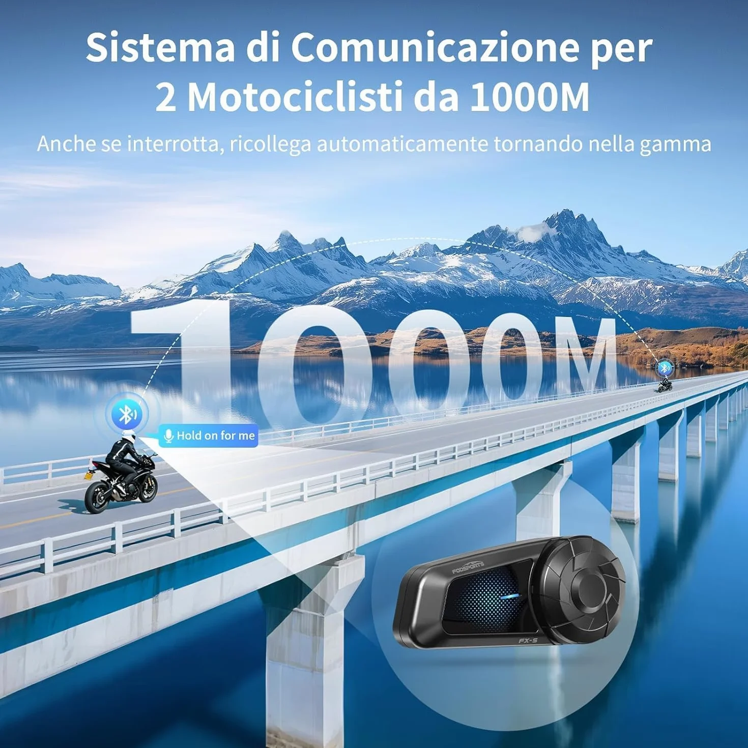 Fodsports FX-S Interfono Moto Coppia, Auricolare Casco Bluetooth 5.4 per 2 Piloti, Sistema di Comunicazione 1000m, Tripla Riduzione Rumore, Stereo HiFi, Vivavoce Musica e Chiamate, Impermeabile