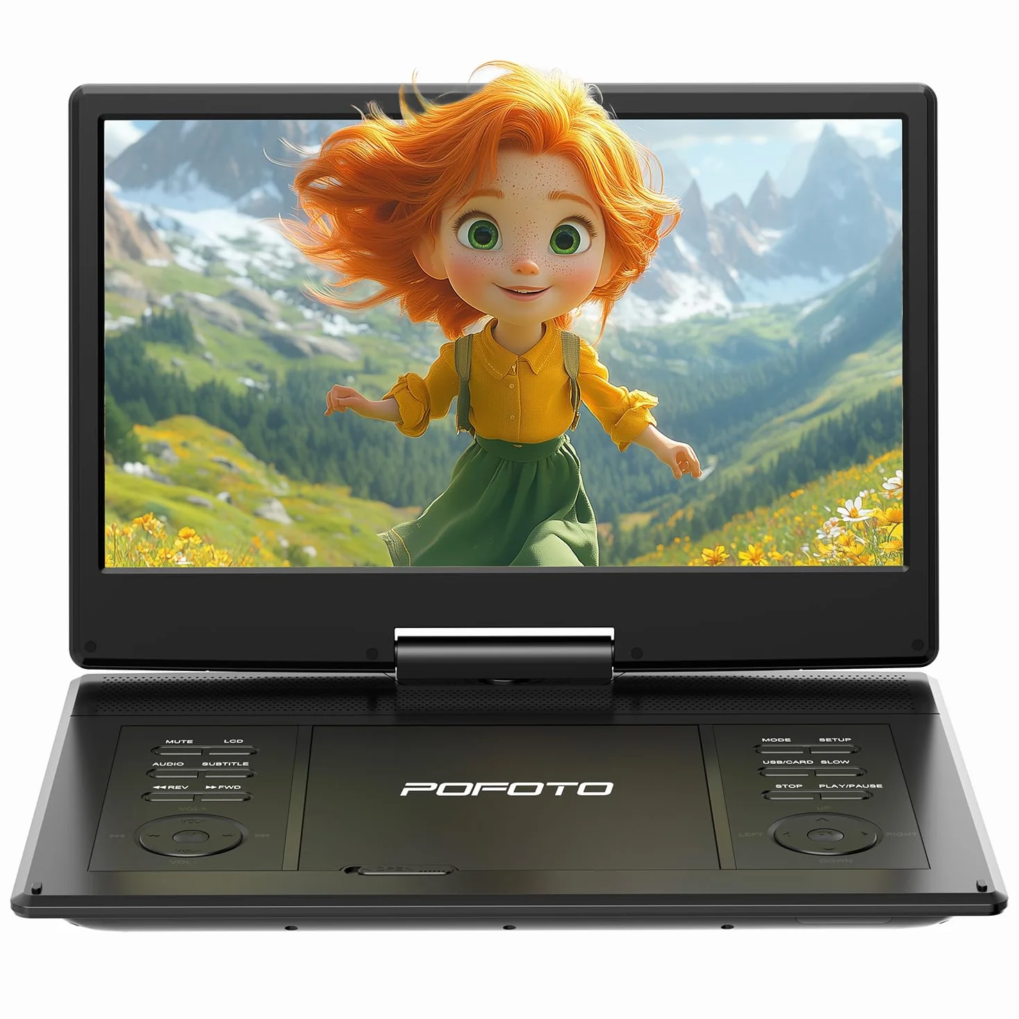 POFOTO Lettore DVD Portatile 15,7'' Schermo HD Ruotabile 14,1'' Batteria 6 Ore Supporto Multiformato Dischi SD USB Regione Libera