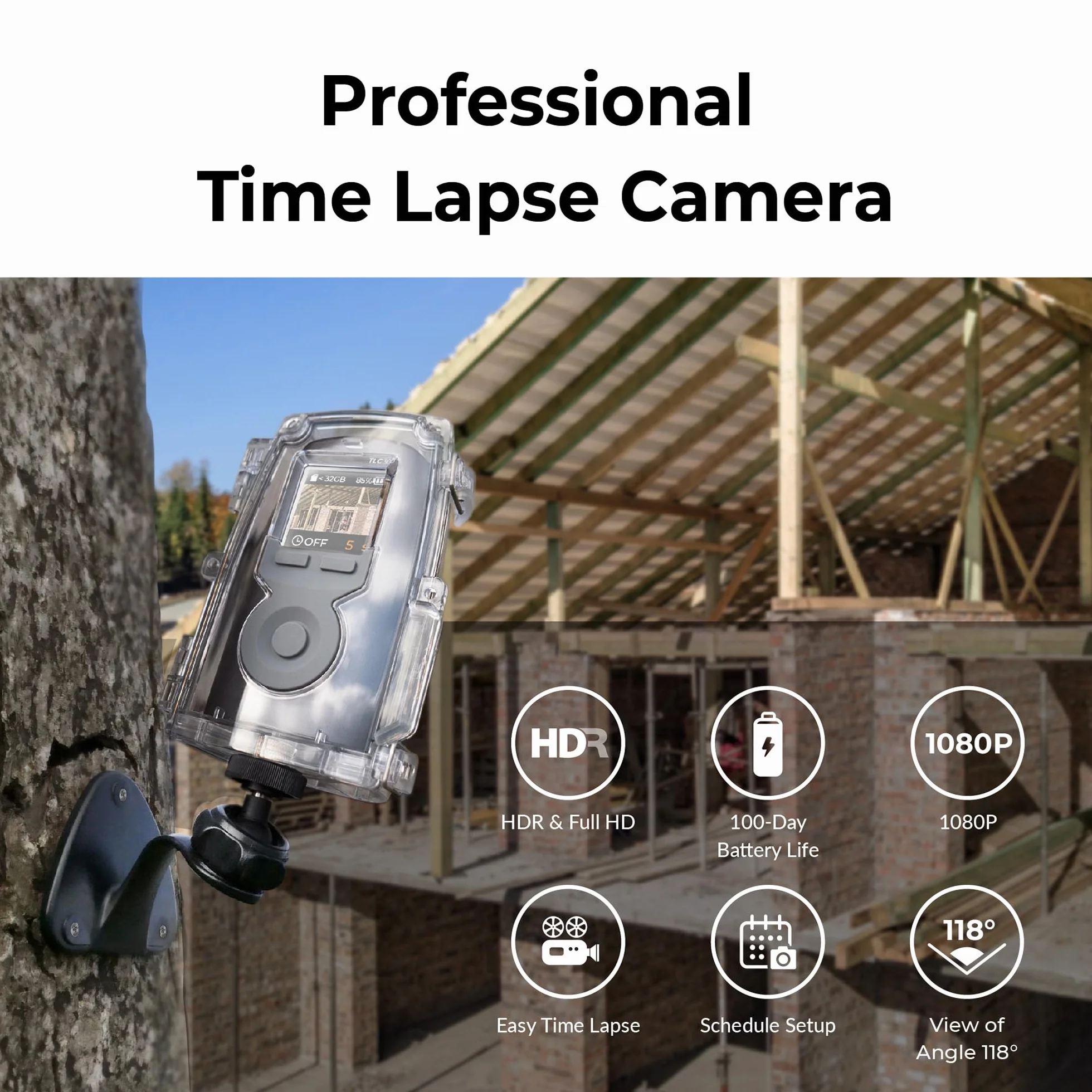 Brinno Confezione da 2 telecamere Time Lapse BCC300-M, fotocamera Timelapse 2023, costruzione per esterni, HDR FHD1080P con montaggio a parete, schermo LCD, batteria a lunga durata, custodia