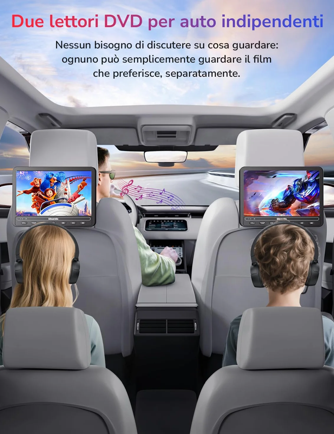 GOnavidio 10.5 Doppio Lettore DVD Portatile per Auto con Batteria Ricaricabile, Supporta HDMI, Autonomia da 5 Ore, USB/TF/AV IN/OUT/Regione Libera,18 Mesi di Garanzia