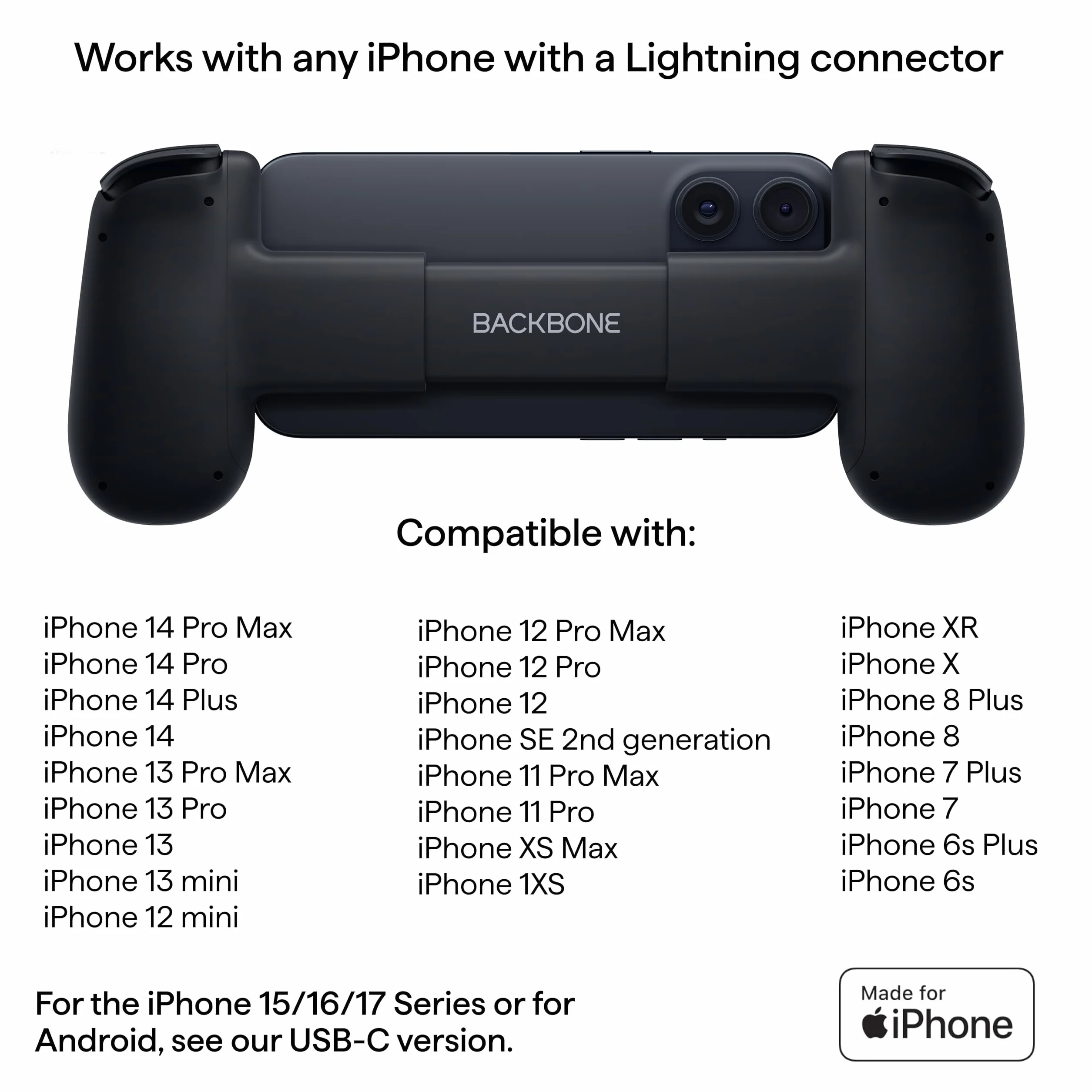 BACKBONE One Mobile Gaming Controller per iPhone (Lightning) - 2nd Gen - Trasforma il tuo iPhone in una console di gioco - Gioca a Xbox, PlayStation, PC e App Store (3 mesi di Apple Arcade inclusi)