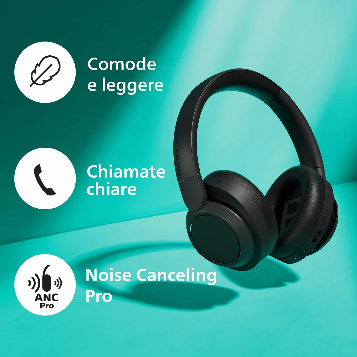 Philips TAH6509BK/00 Cuffie Bluetooth wireless Over-Ear con cancellazione del rumore - qualità superiore della chiamata, assistente vocale compatibile con 70 ore di tempo di riproduzione - Nero, 2024