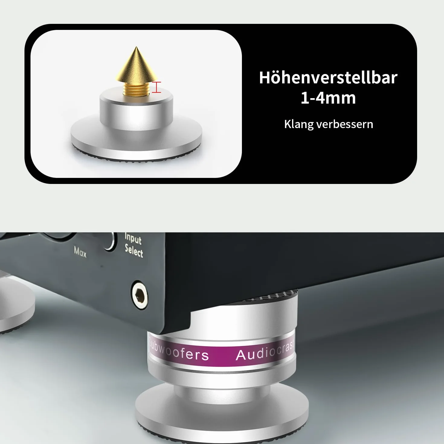 Tertullus Set 4 punte subwoofer regolabili altezza sottobicchieri piedini HiFi altoparlanti carico 50 kg