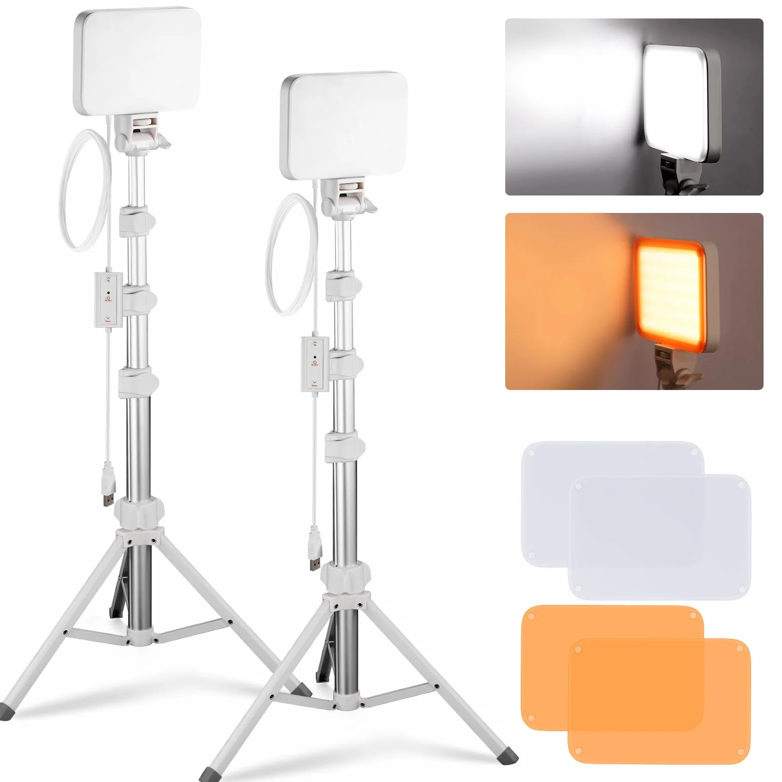 NEEWER BASICS Kit Luce Video a Pannello LED, 2pz Luci Fotografiche da Studio Portatile Dimmerabile Bicolore con Stativo e Filtro, 3200K-5600K CRI 95 750lux per Foto Video Streaming Live, Bianco, BP66