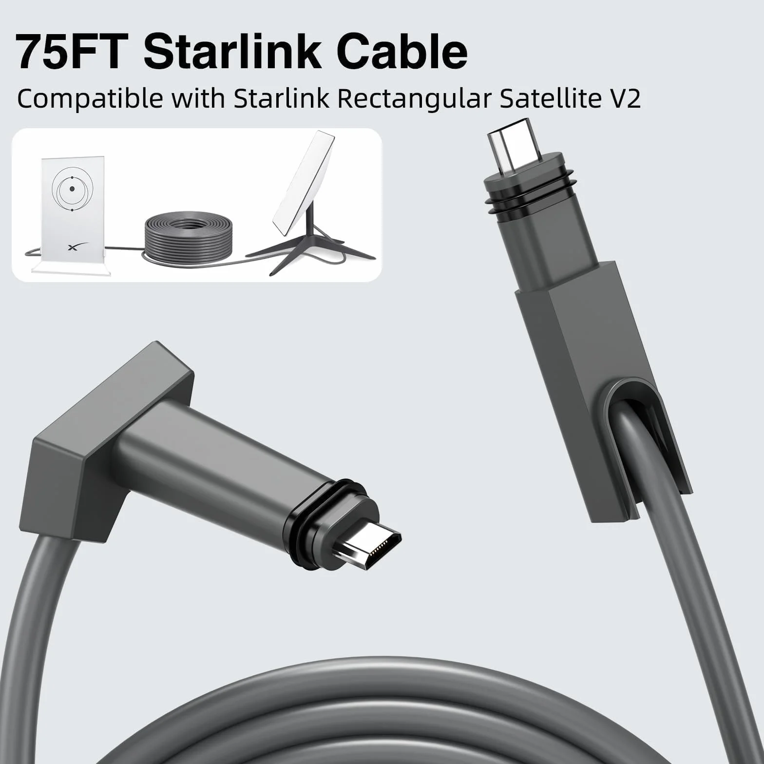 Cavo Starlink 23M/75FT per cavo di sostituzione Starlink Satellite V2 rettangolare, supporti impermeabili IP68, adotta la trasmissione dati in rame puro