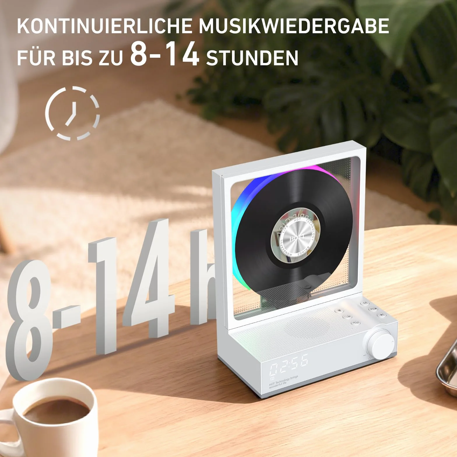 HOTT - Lettore CD portatile con telecomando, Bluetooth 5.3 Desktop CD con luci RGB, lettore CD con altoparlanti HiFi, supporta scheda TF, trascrizione, schermo LED, timer (grigio)