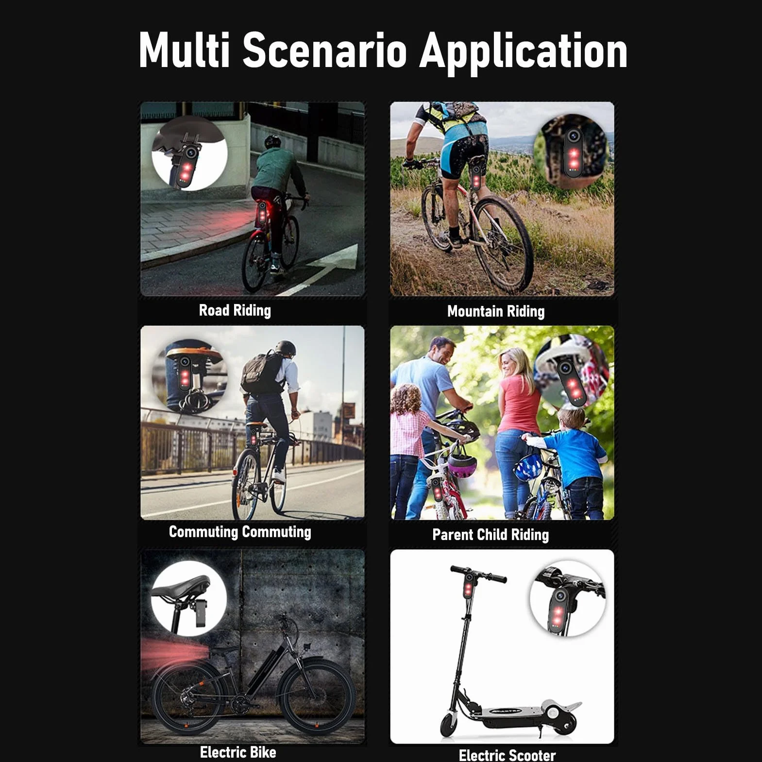 Camera da Ciclismo 1080p con Luce di Coda, Telecamera Posteriore in Bicicletta 1080p, Angolo di 140 ° Largo, IPX6, Registrazione del Loop, Supporto per App, per Montagna, Bici (64G)