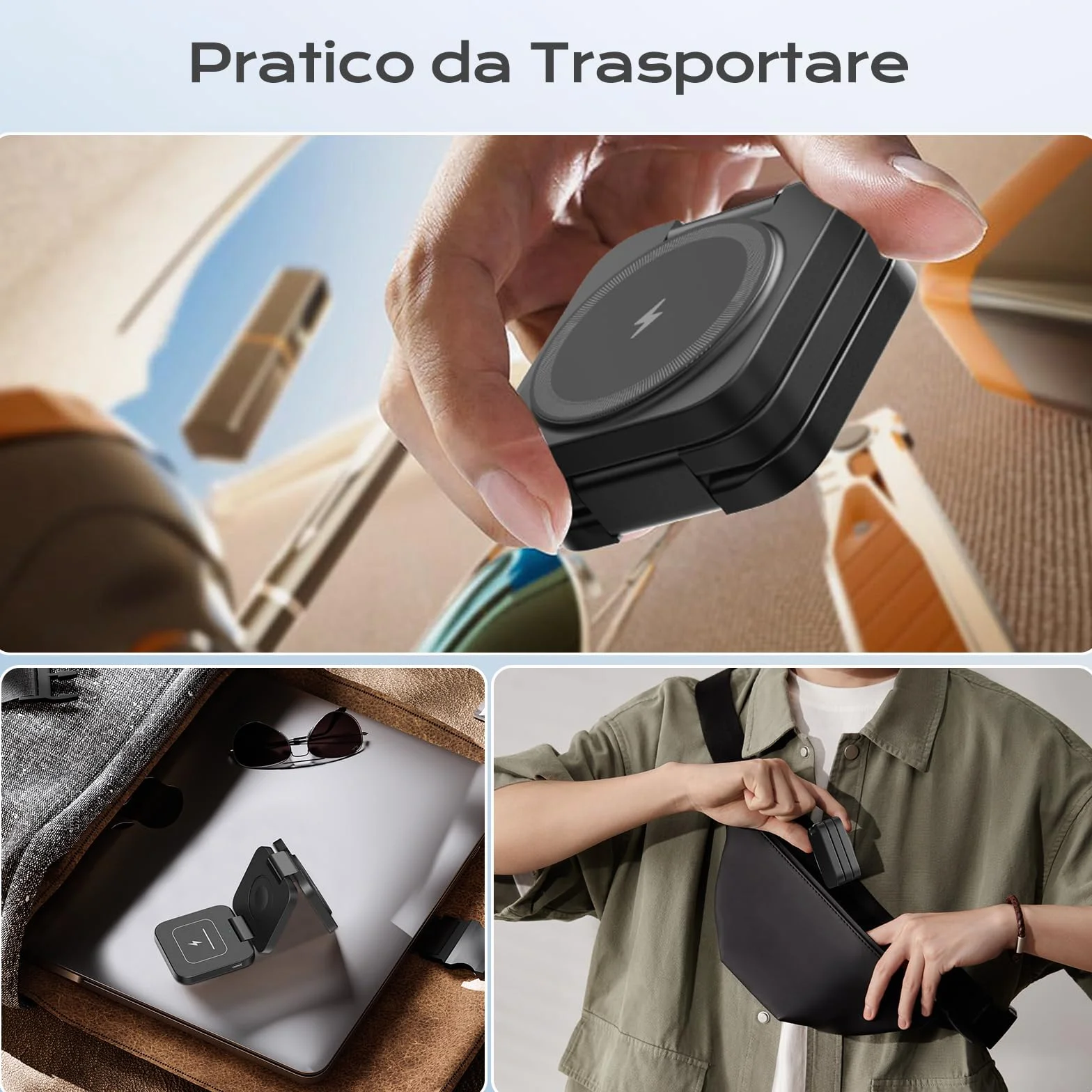 KU XIU Stazione Ricarica per Apple, 3 in 1 caricatore wireless per iphone, supporto magnetico pieghevole per iPhone 17/16/15/14/13/12, caricabatterie rapido da 5 W per Apple Watch, per Airpods