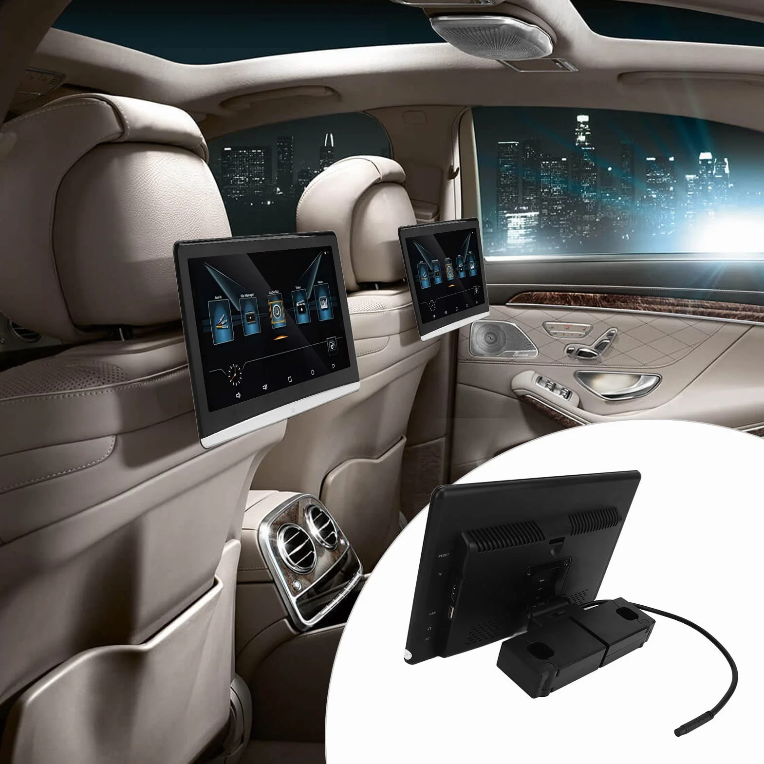 10.6in Car Display, Mutifuctional 1 Coppia Touch Screen Poggiatesta Lettore Video 1920x1080 Car Stereo con LED Luce Colorata Interfaccia USB Multilingue per Veicoli Auto RV