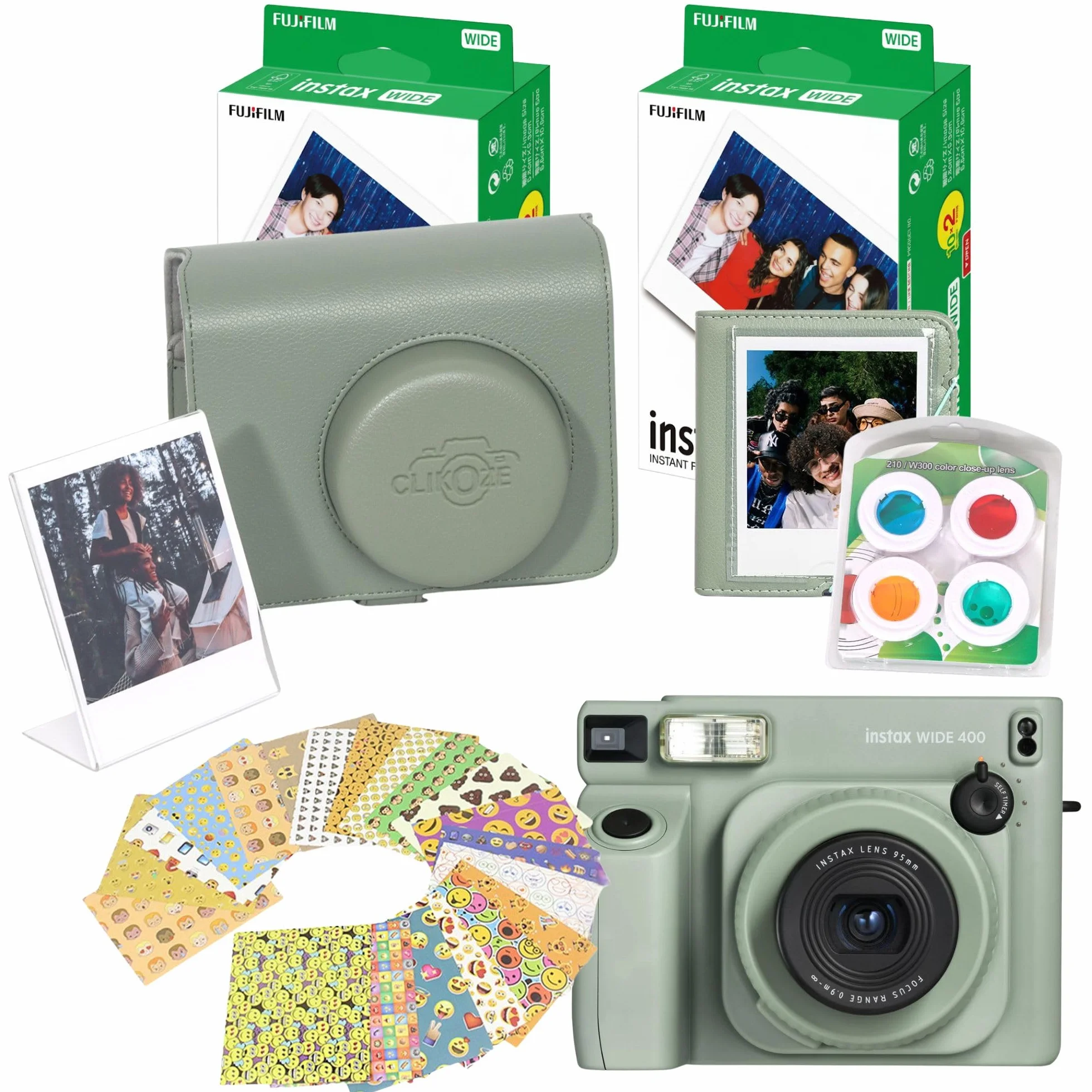 Set fotocamera istantanea con fotocamera Fujifilm Wide 400, custodia, pellicola 40 scatti, album, filtri, cornice e adesivi