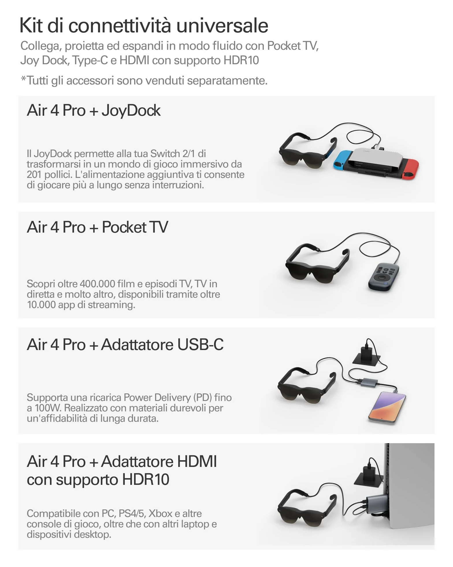 RayNeo Air 4 PRO Occhiali AR/XR, Display HDR10, Chip Vision 4000, Cinema Virtuale 201 Pollici, Audio di Bang & Olufsen, 3D per Film e Giochi per iPhone 17,16,15/Android/Switch 2/Mac/Steam Deck/PS4/5