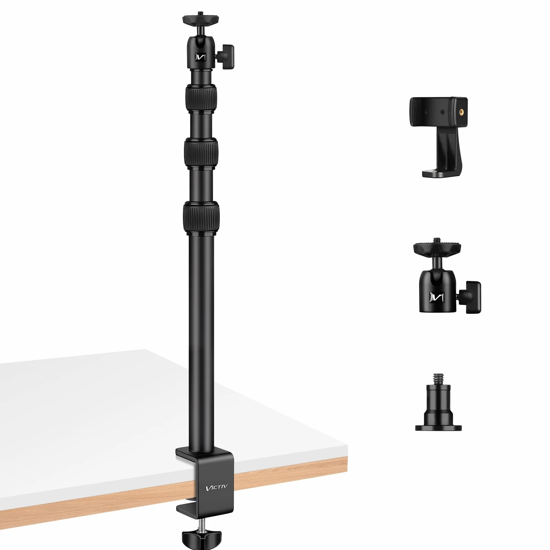 Victiv 37cm-105cm Supporto per Fotocamera da Tavolo, Treppiede da Tavolo con Adattatore a Vite da 1/4" per Canon DSLR, Supporto per Lampada da Tavolo Regolabile per Fotocamera, Luce ad Anello, Webcam
