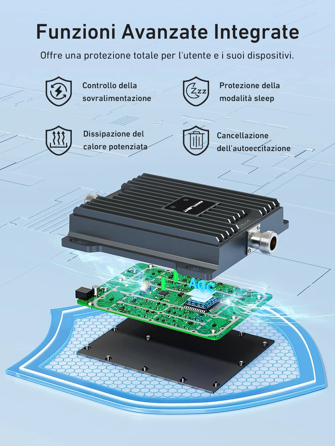 ANNTLENT Ripetitore Segnale Cellulare Amplificatore 4G 3G 2G LTE - Banda 20/7, Amplificatore Segnale Cellulare per Operatori Europei Tre, TIM, Con Antenna Direzionale Yagi ad Alto guadagno