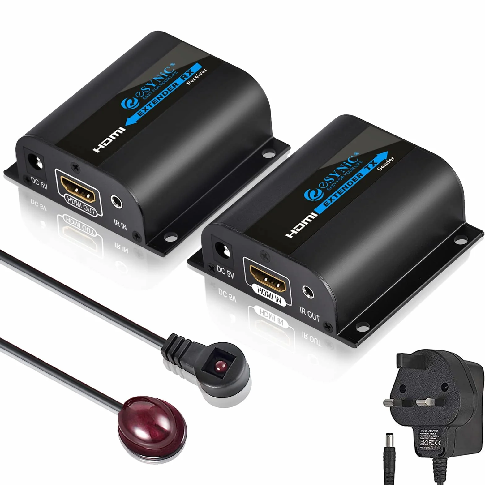 eSynic Extender HDMI 60m 1080P Ethernet IR Nero per Sky HD Box Laptop PC PS4