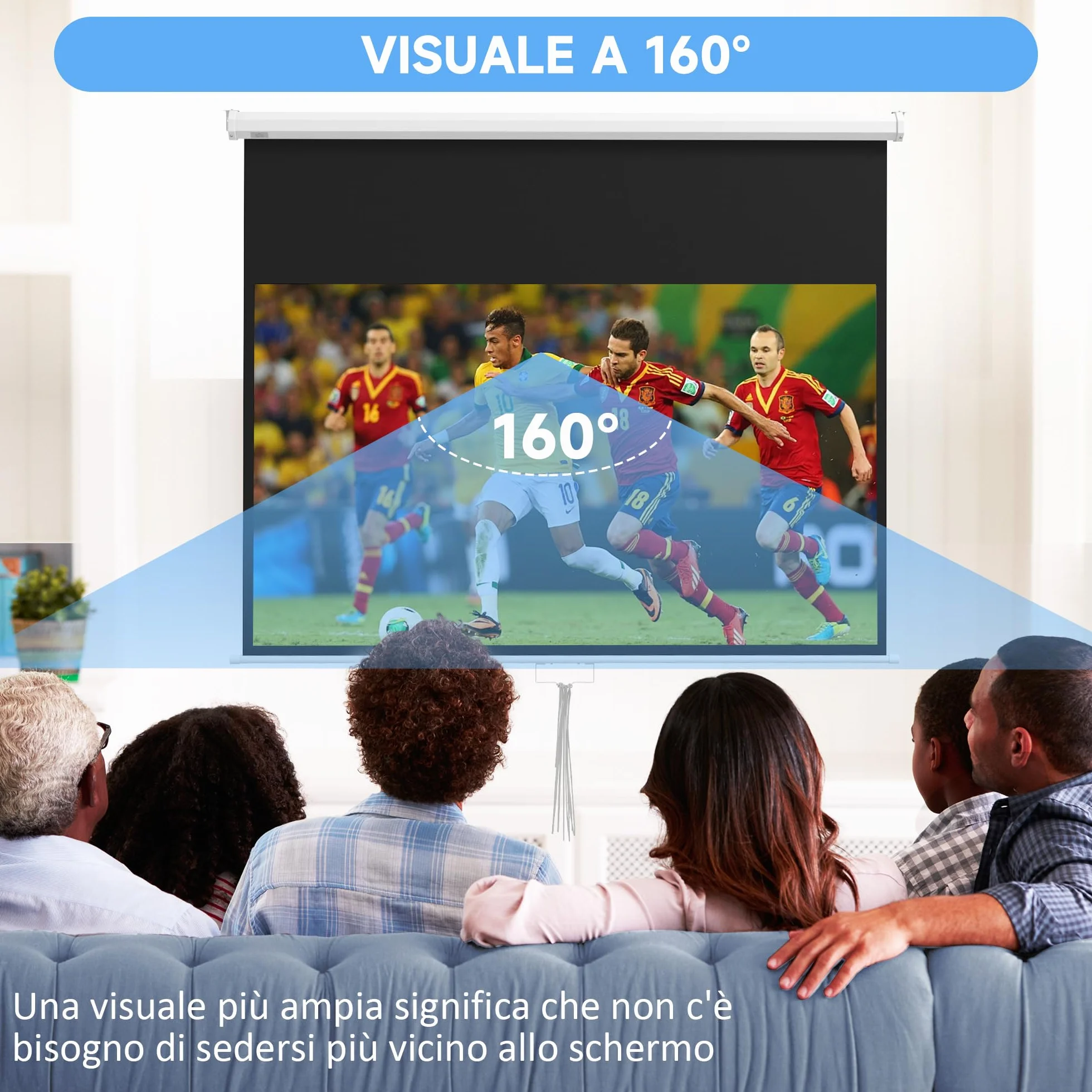 HOMCOM Telo Proiettore da 80 Pollici 4K HD Formato 16:9, Altezza Regolabile Manuale, Schermo Proiettore, Grandangolo di 160 Gradi, Telo Videoproiettore per Casa, Home, Cinema, Ufficio, Esterno, Bianco