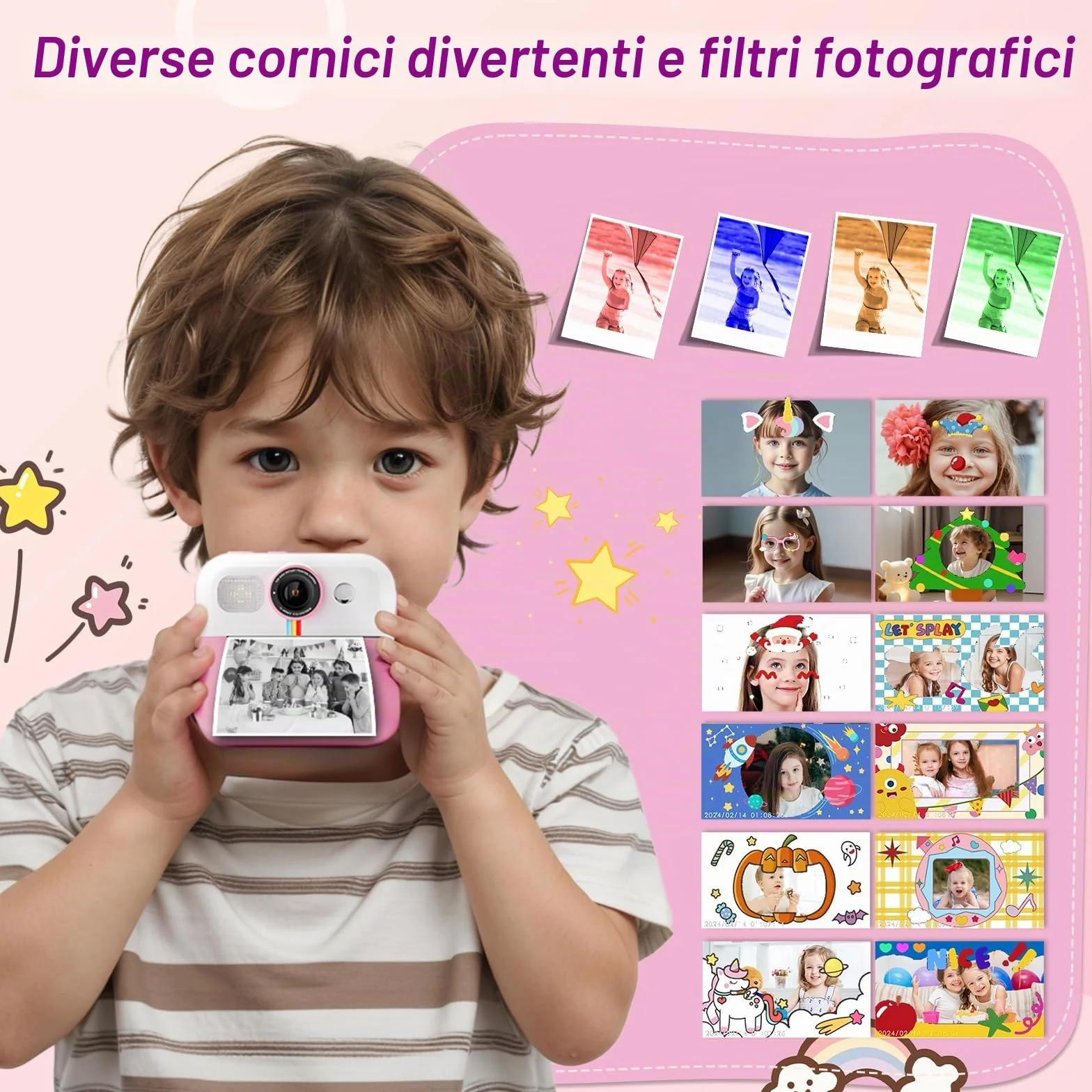 Macchina Fotografica Bambini Istantanea, 2,4 Pollici 1080P Fotocamera Bambini Selfie con Carta da Stampa e 32GB Scheda, Giocattolo Regalo di Natale Bambino e Bambina 3 4 5 6 7 8 Anni (Rosa)
