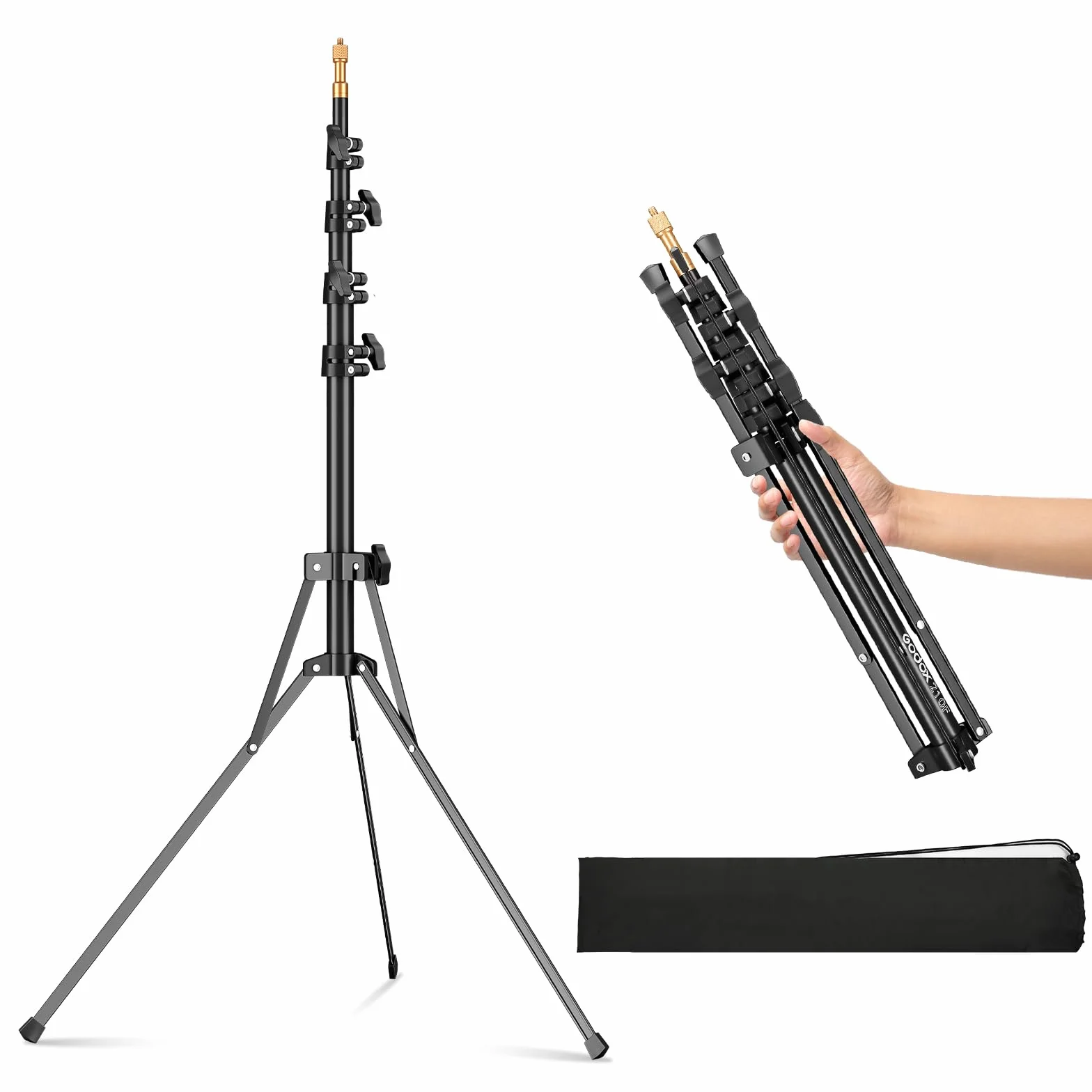 Godox Light Stand 210CM/83.9in Extendable Photography Light Stand con 1/4" e 3/8" Universal Screw Reversible Portable Studio Lighting Tripod con borsa di trasporto per Strobe Light Softbox