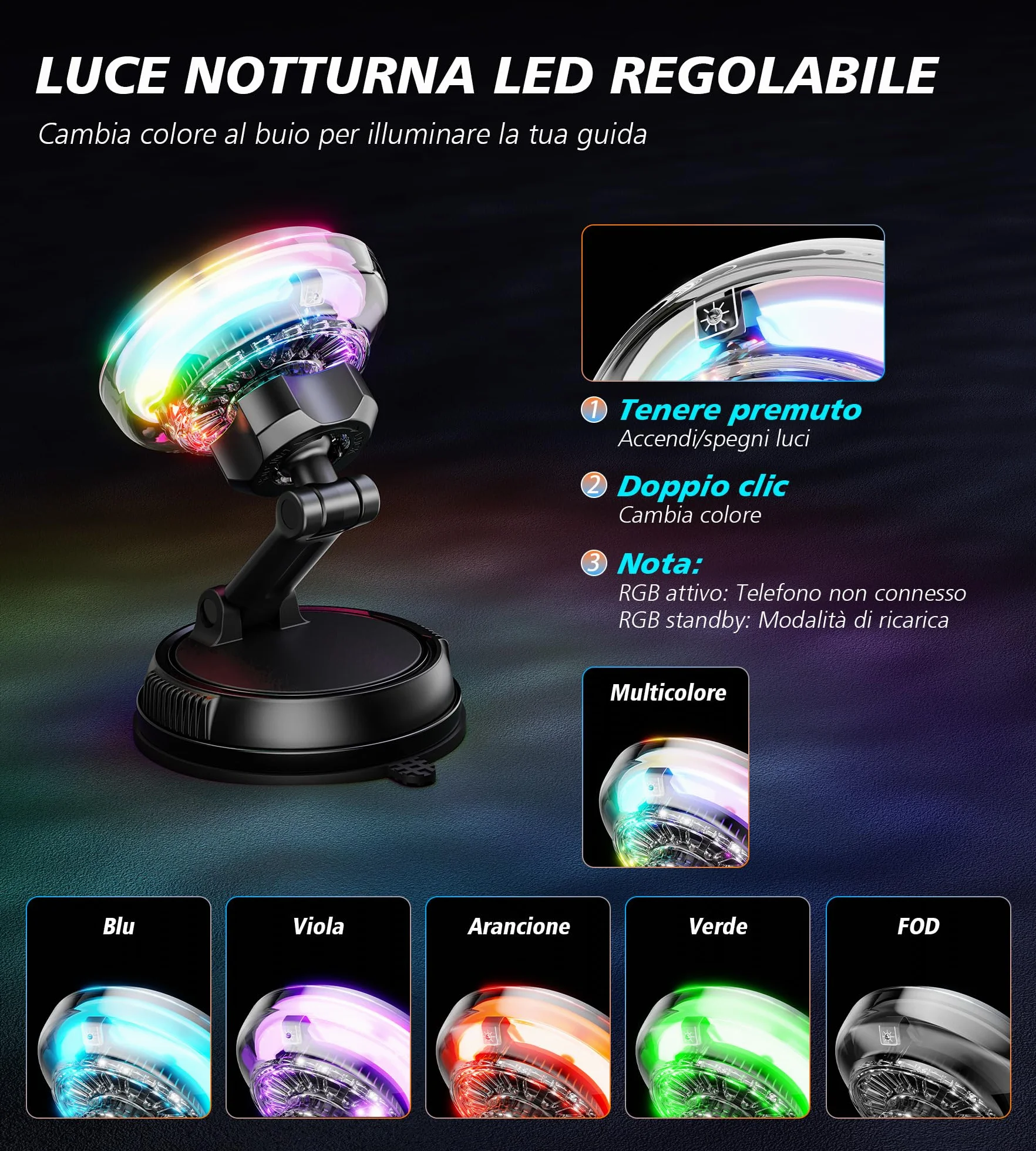 Qi2 15W Caricatore Wireless Auto Magsafe con Ventola di Raffreddamento, [Caricatore Rapido Refrigerante con Luci RGB] Supporto Magnetico Telefono Wireless Auto Compatibile con iPhone 17/16/15/14/13/12