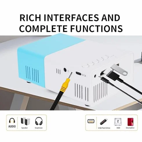 Tosuny Proiettore Intelligente, Mini Proiettore Full HD 1080p con luminosità 100si 6000lm, Altoparlante Incorporato, Compatibile con Laptop Stick Smartphone Tv Stick, per Home Theater
