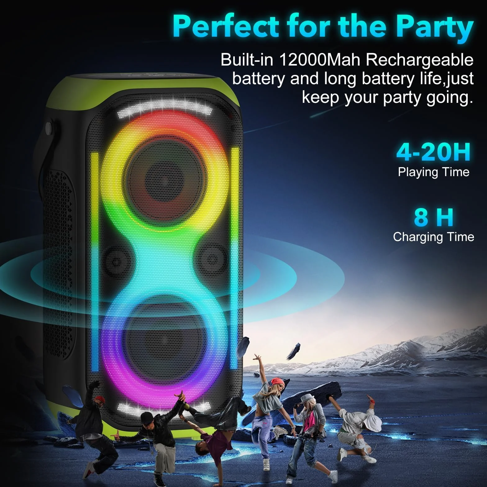 Altoparlante Bluetooth 160W forte Boombox senza fili portatile grande potente suono basso profondo TWS grandi altoparlanti di festa a casa all'aperto con luci a LED del subwoofer (Nero)