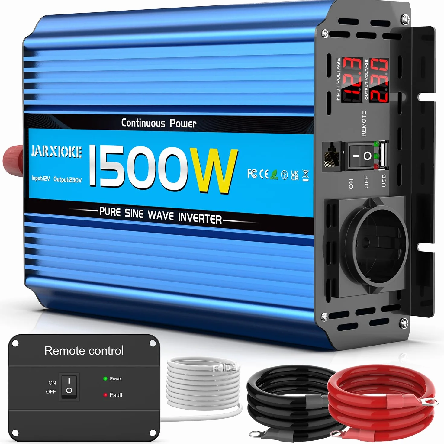 1500W/3000W Inverter 12v 220v Onda Pura Invertitore di Potenza 12v 220V/230V Trasformatore di Potenza Convertitore - Telecomando & USB & EU Presa per Auto Camper Barca
