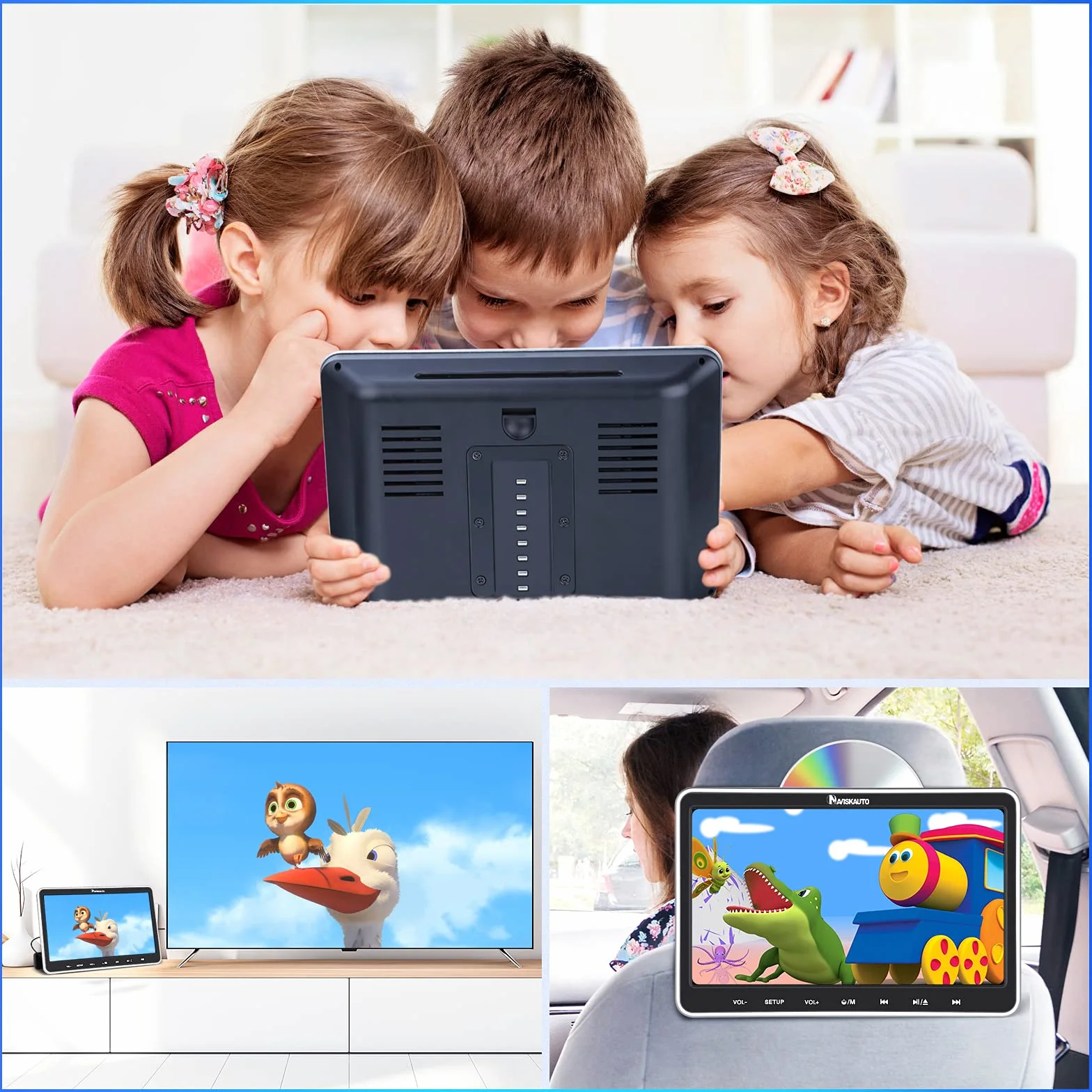 NAVISKAUTO Lettore DVD da Poggiatesta per Auto da 10,1" Supporta HDMI/Regione free/USB/SD/AV-in/AV-out/cavo AUX, 18 Mesi di Garanzia
