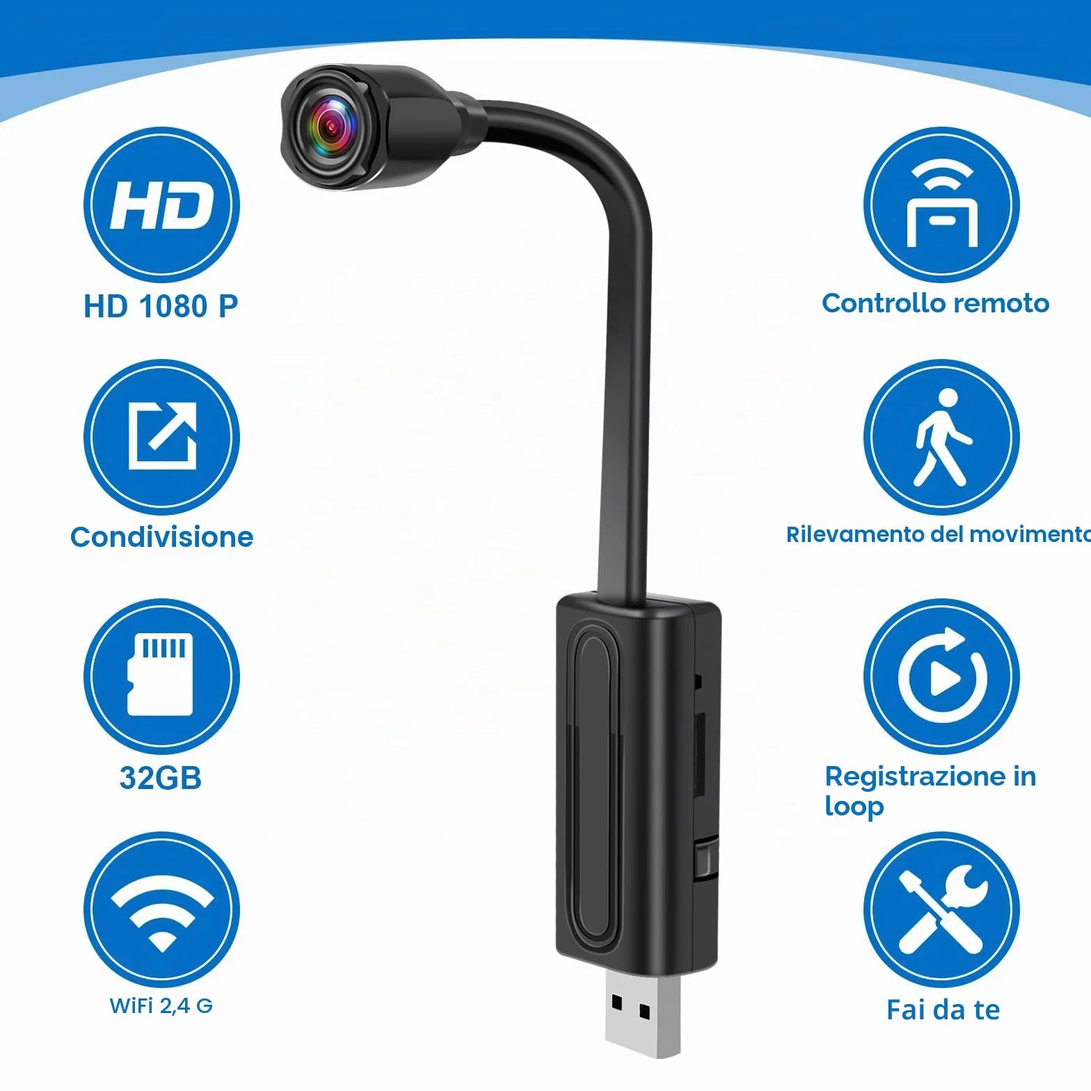2.4 G WiFi Telecamera Nascosta USB Fotocamera HD 1080P Wifi Telecamera Spia, Mini Telecamera Spia Nascosta supporto di Rilevamento del Movimento e Vista Remota