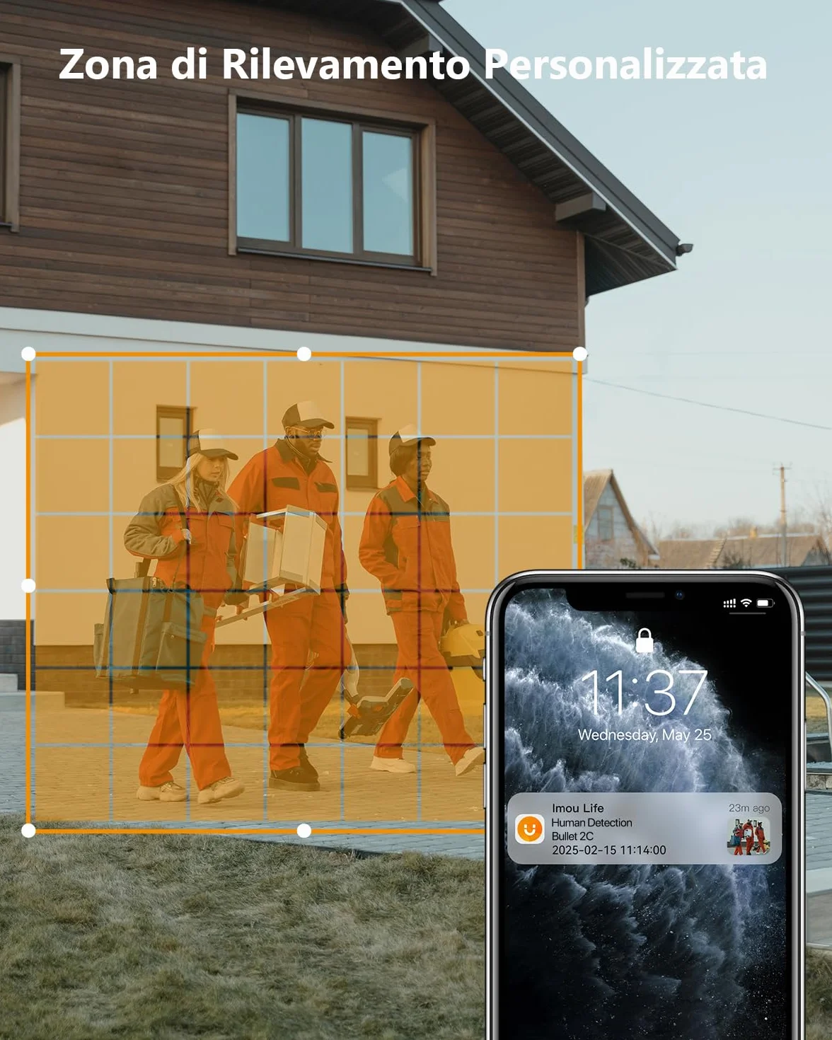 Imou Telecamera WiFi Esterno, 5MP Videocamera Sorveglianza da Esterno Telecamera di Sicurezza con Rilevamento Umano, IP67, Visione Notturna 30m, Compatibile con Alexa, 2,4g, Bullet 2C 5MP