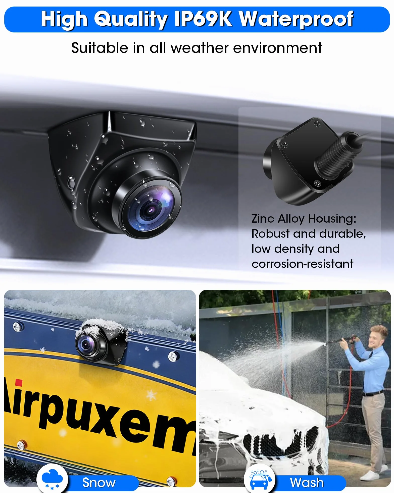 Retrocamera AHD 1080P/AHD 720P/CVBS/PAL Retrocamera Auto, 360° Rotante Telecamera Posteriore Auto Telecamera Retromarcia Auto Notturna 170° Grandangolo IP69 Impermeabile per SUV 12V-24V Pickup Camper