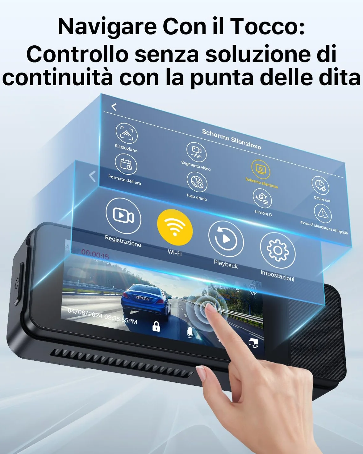 GKU dash cam auto 4K+1080P Fronte/Retro, dash cam con 5.8GHz WiFi e GPS, Touchscreen 3.18", Visione Notturna WDR, Monitor Parcheggio 24H, Sensore G, Loop Recording, Controllo App.