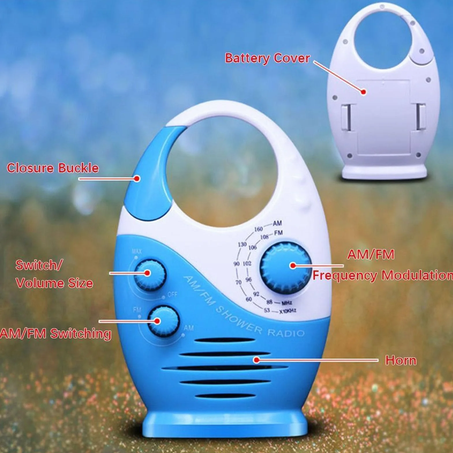 Kazuko Mini Radio a Batteria Portatile Altoparlante Leggero per Doccia Bagno Spiaggia