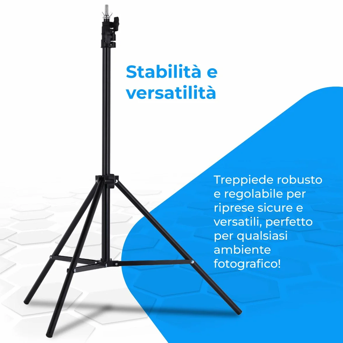 Supporto per fondale fotografico professionale NK 2 x 3 metri, regolabile e retrattile, 2x treppiede, 1x barra trasversale interconnessa, 6x mollette, 4x fascette laterali in velcro, 1x borsa