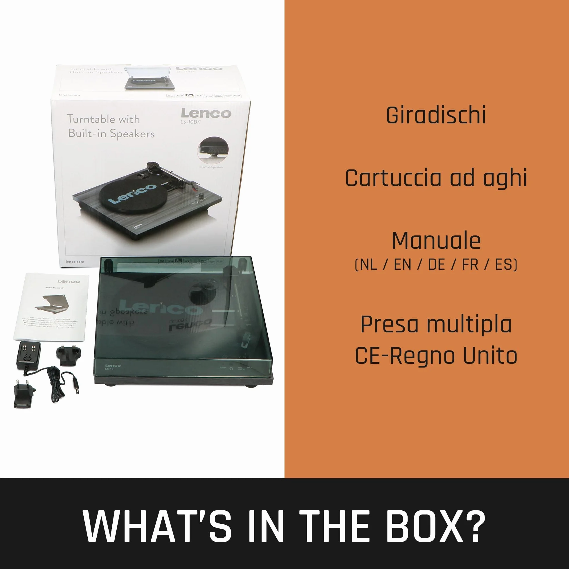 Lenco LS-10 Giradischi con Altoparlanti Integrati Trasmissione a Cinghia Velocità Variabile Nero 2x3Watt