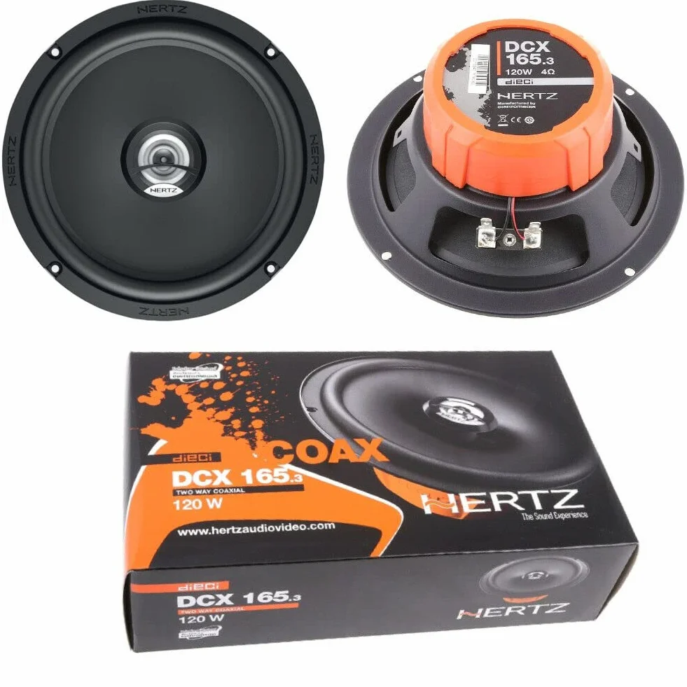 Kit 6 Casse Altoparlanti per Fiat 500L e 500X Anteriori e Posteriori compatibile con Hertz DSK165.3+DCX165.3 Set 2 Woofer 2 Tweeter 2 Coassiali 4 Anelli 4 Cavi (No Plug and Play)
