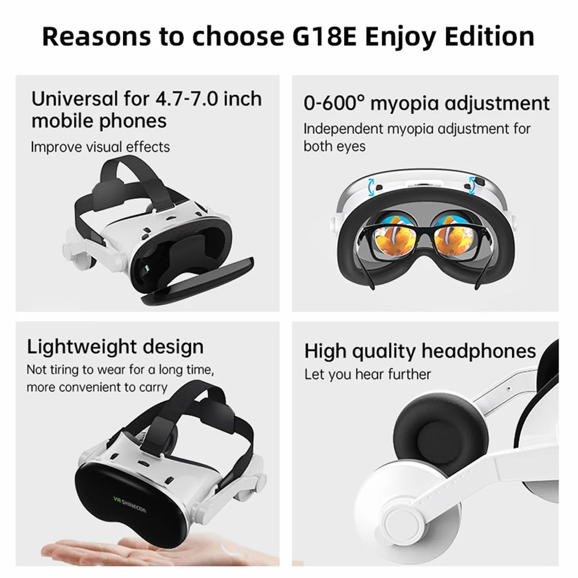 Visore VR per iPhone e Android, occhiali 3D per realtà virtuale con luci blu per giochi VR, film e video, supporto per telefoni da 4,7-7,0 pollici per bambini e adulti con telecomando