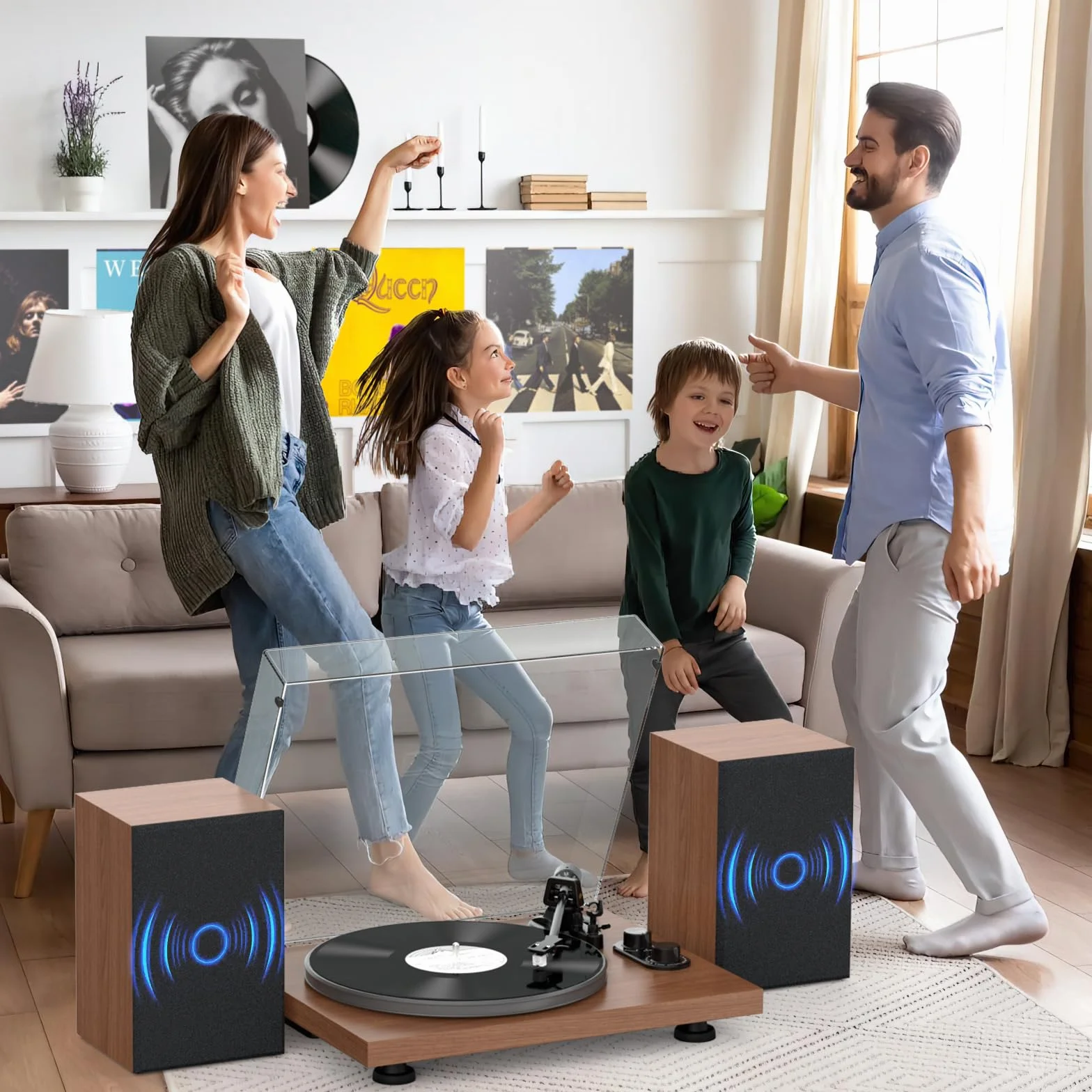 Udreamer Giradischi Sistema Hi-Fi 40 W Lettori Vinile Bluetooth Piatto Alluminio Trasmissione Cinghia 2 Velocità AT-3600L Marrone