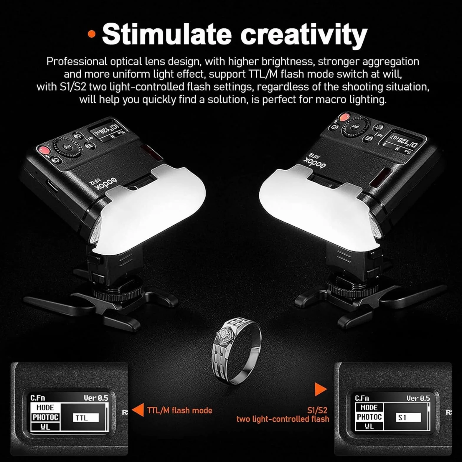 Godox MF12 Kit2 Flash Macro TTL Anello Wireless 2,4GHz con Batteria Integrata, 500 Flash a Potenza Piena, Potenza 1/128–1/1, Filtri Inclusi, Compatibile con Canon Sony Nikon Fujifilm Olympus Panasonic