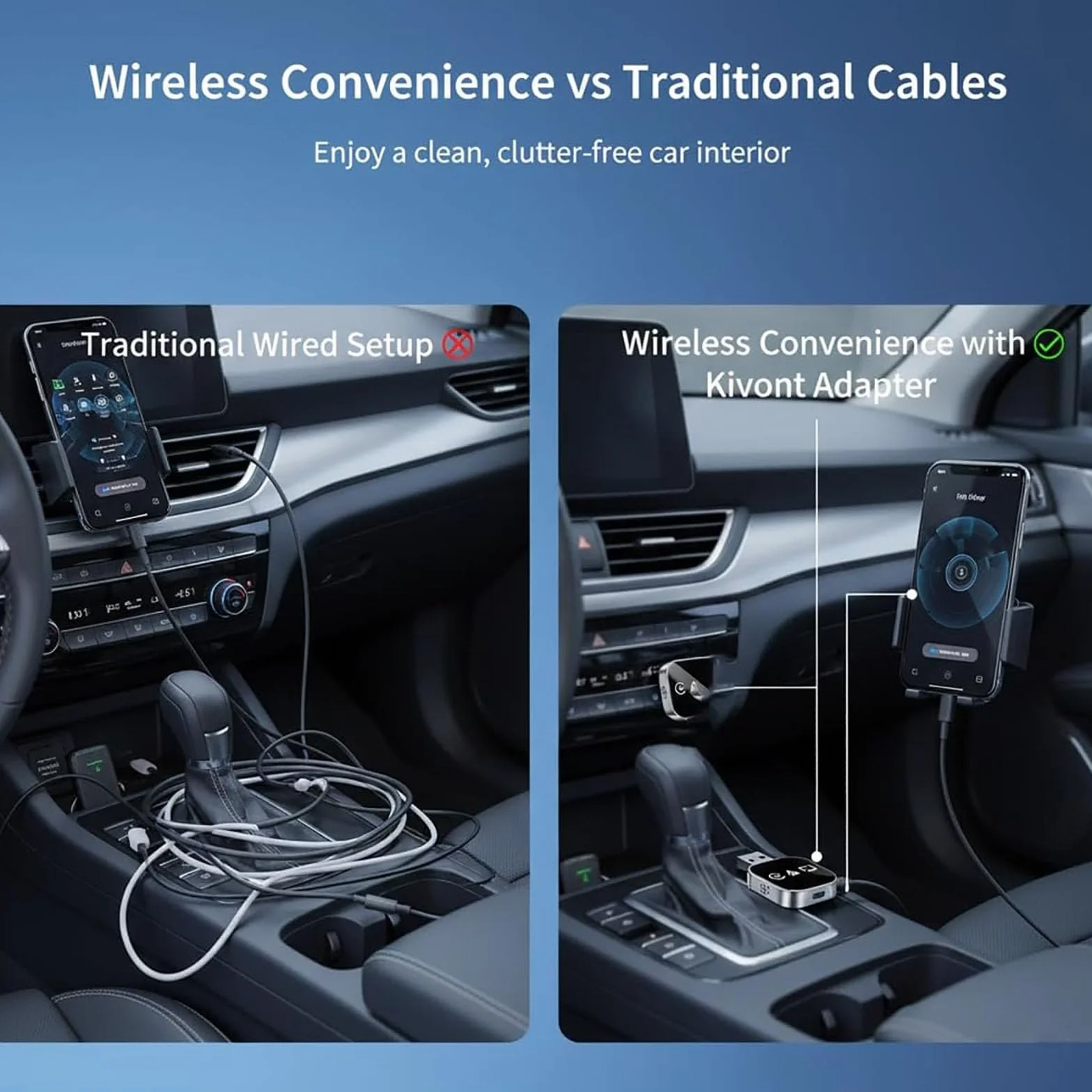 Adattatore 3 in 1 Kivont, Adattatore per auto 3 in 1 Kivont, Dongle CarPlay wireless aggiornato al 2026 con WiFi 2,4/5 GHz e Bluetooth 5.0, Plug and Play (for iPhone)