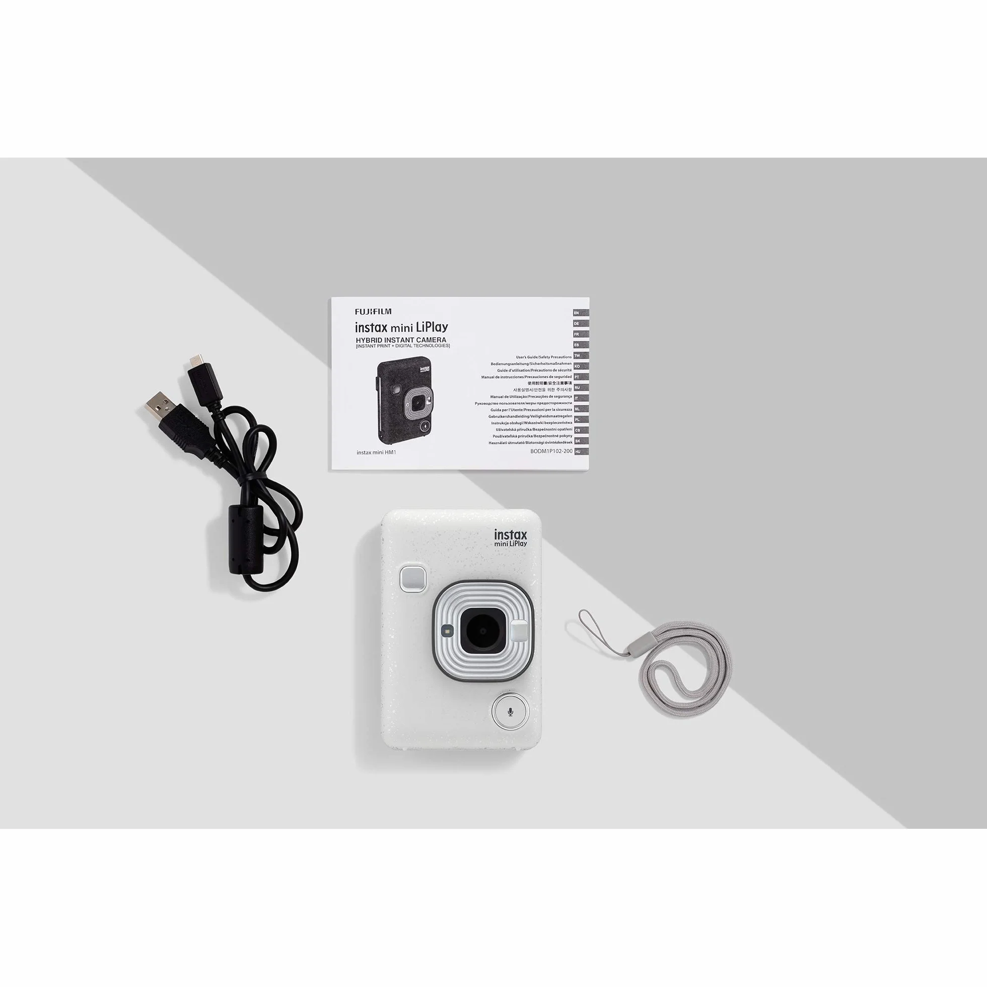 Fujifilm instax mini LiPlay Stone White - Fotocamera Ibrida Istantanea e Digitale, Registra 10” di Audio sulla Foto con la Funzione “Sound”, Remote Shooting e Bluetooth, Foto formato 62 x 46 mm