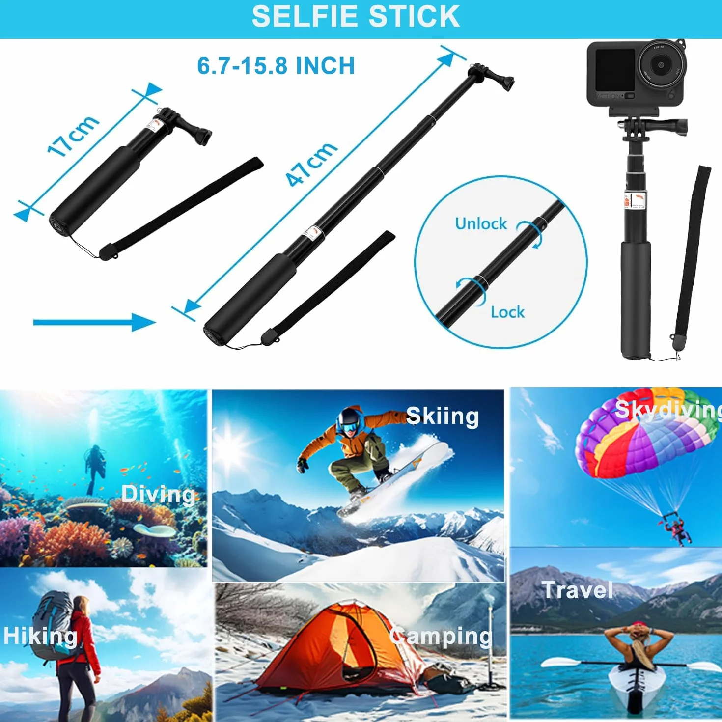 Accessori per DJI Osmo Action 5 Pro/4/3, custodia impermeabile Saprdii, pellicola proteggi schermo, filtro accessori subacquei, supporto per bicicletta selfie stick, supporti per torace/testa/manubrio