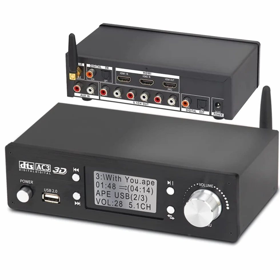 Decodificatore Convertitore Audio 5.1CH DAC DTS AC3 FLAC APE 4K 60Hz HDMI 2 in 1 HD Dolby Atmos Bluetooth 5.0 Fibra ottica ARC