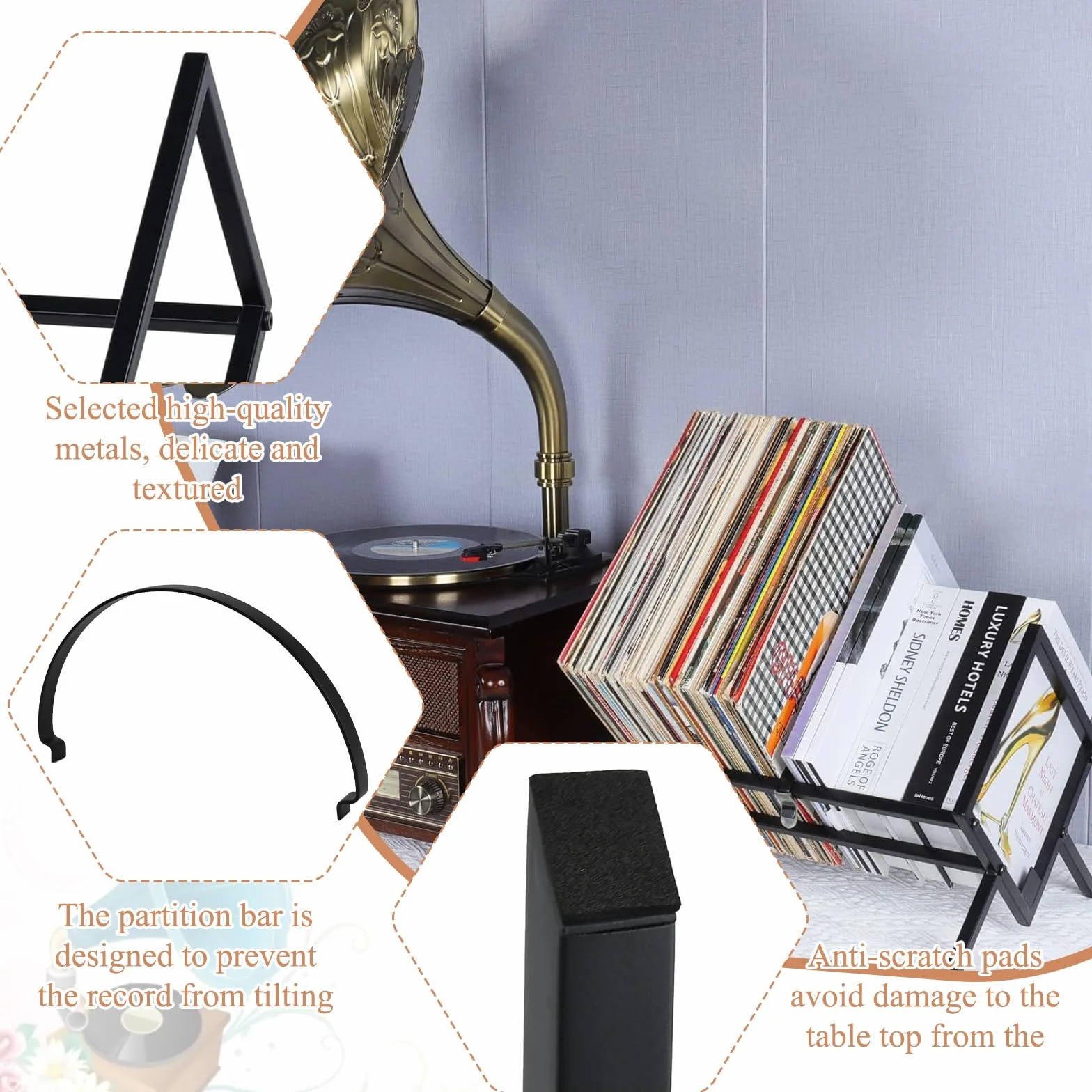LPAMABA Espositore per Dischi in Vinile in Metallo,Supporto per Dischi in Ferro per CD,Scaffale per Dischi in Vinile, Contenitore per Dischi in Vinile per Libri, Album, Riviste, Documenti (Nero)