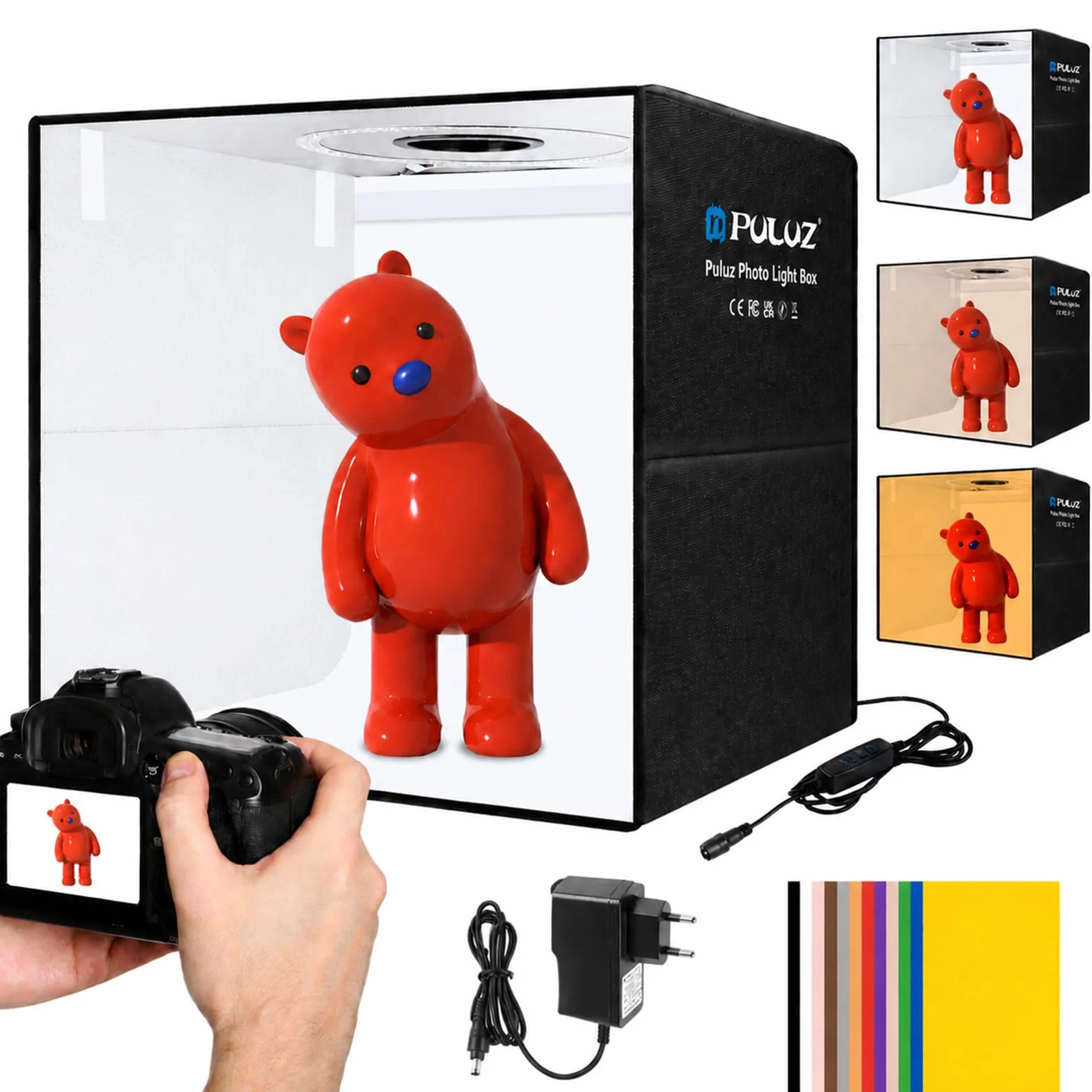 PULUZ Light Box Fotografia, 50,8 x 50,8 cm, scatola luminosa portatile per studio fotografico, dimmerabile, ricarica rapida, USB-C Photo Booth con 160 luci LED e 12 sfondi colorati per fotografia di